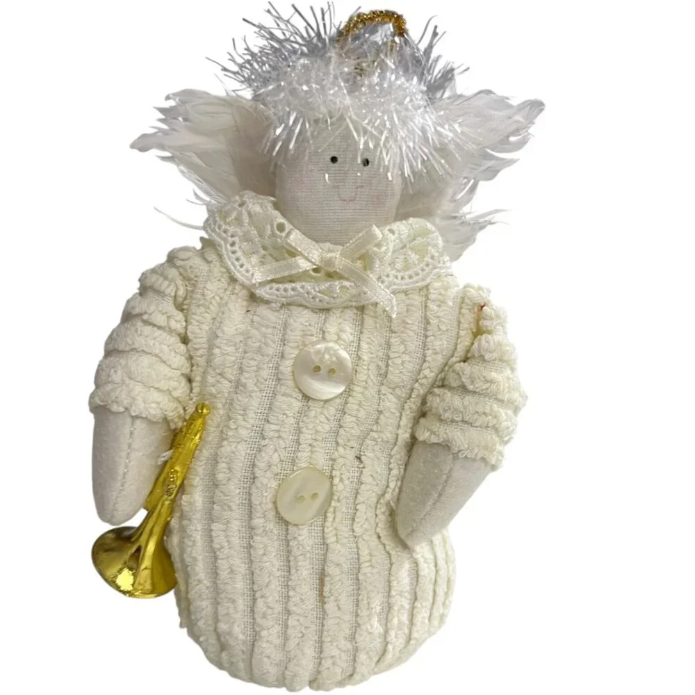 Handcrafted Chenille Angel Weighted Shelf Sitter With‎ Trumpet